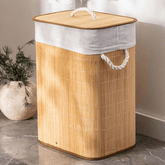 Cesto de Roupas Bambu com Tampa 60cm - Ela Decora